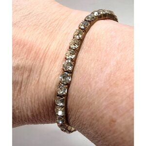 Vtg Gold-Tone Clear Rhinestone Stretch Tennis Bracelet OSFM Old Money Jewelry